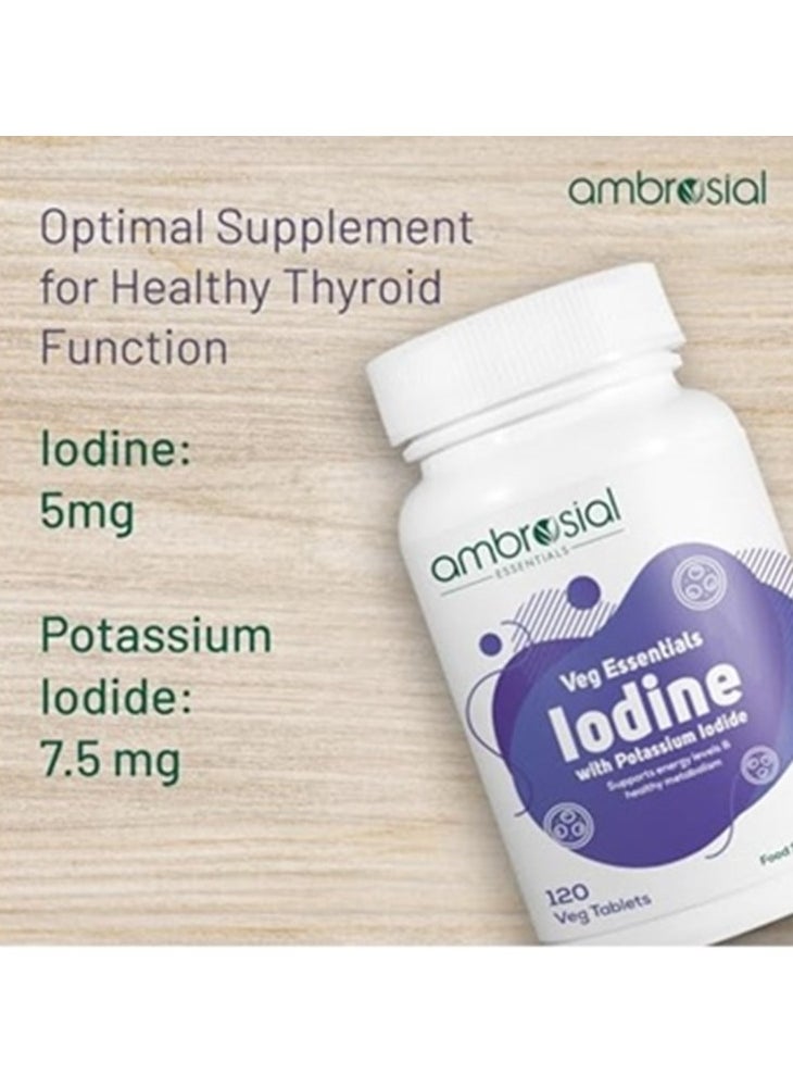 Ambrosial Iodine 5000mcg with 7500 mcg Potassium Iodide| High Strength Iodine Tablets | Natural Source of Iodine from Potassium Iodide Tablets (Pack of 1-120 Tablets)