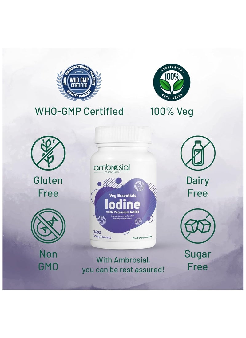 Ambrosial Iodine 5000mcg with 7500 mcg Potassium Iodide| High Strength Iodine Tablets | Natural Source of Iodine from Potassium Iodide Tablets (Pack of 1-120 Tablets)