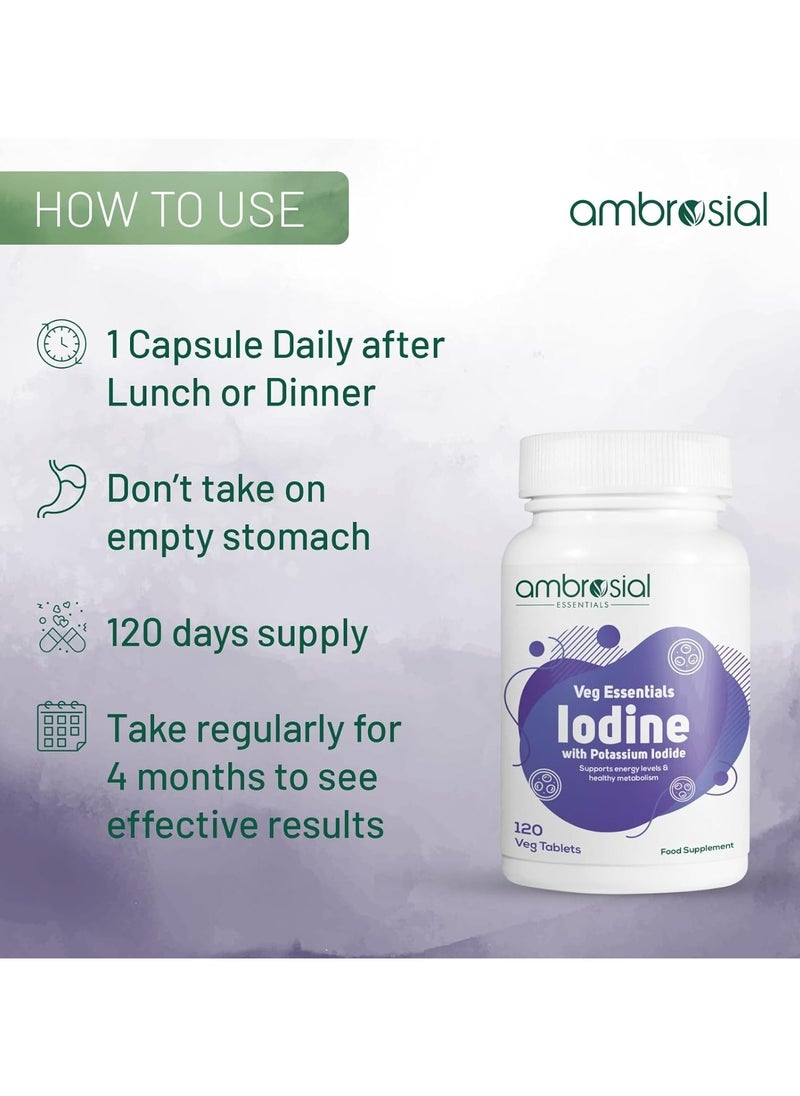Ambrosial Iodine 5000mcg with 7500 mcg Potassium Iodide| High Strength Iodine Tablets | Natural Source of Iodine from Potassium Iodide Tablets (Pack of 1-120 Tablets)
