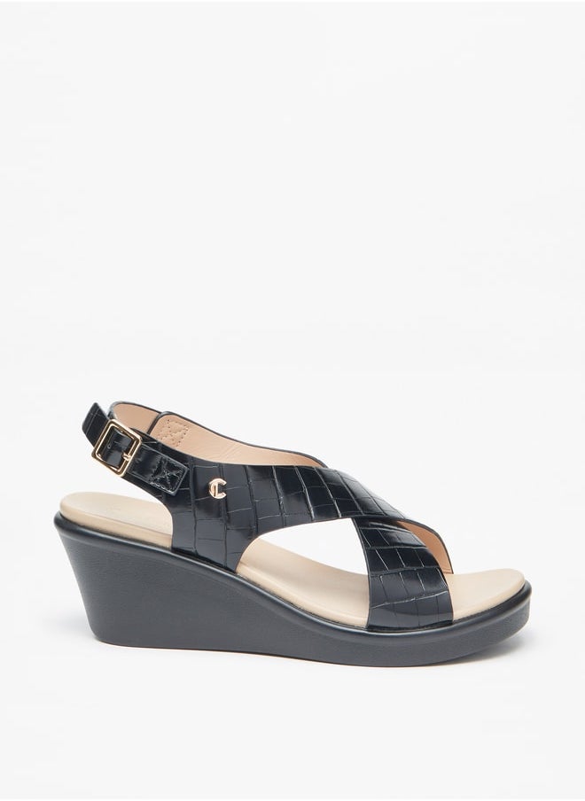 Le Confort - Women's Textured Cross Strap Sandals with Wedge Heels and Buckle Closure - Image 1