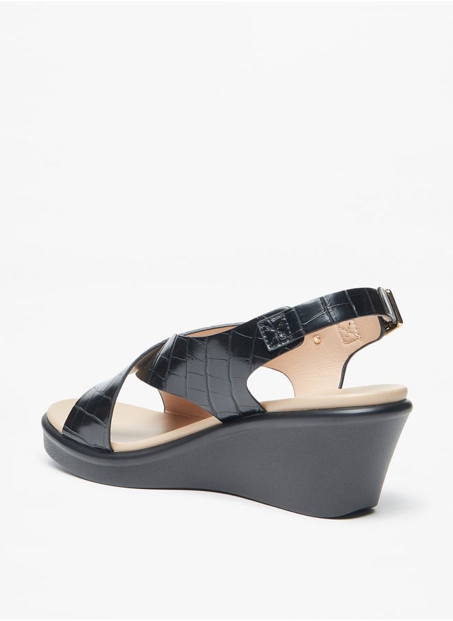 Le Confort - Women's Textured Cross Strap Sandals with Wedge Heels and Buckle Closure - Image 1