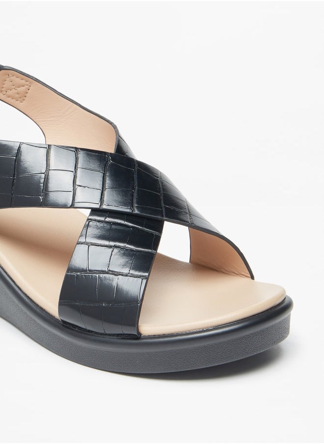 Le Confort - Women's Textured Cross Strap Sandals with Wedge Heels and Buckle Closure - Image 1
