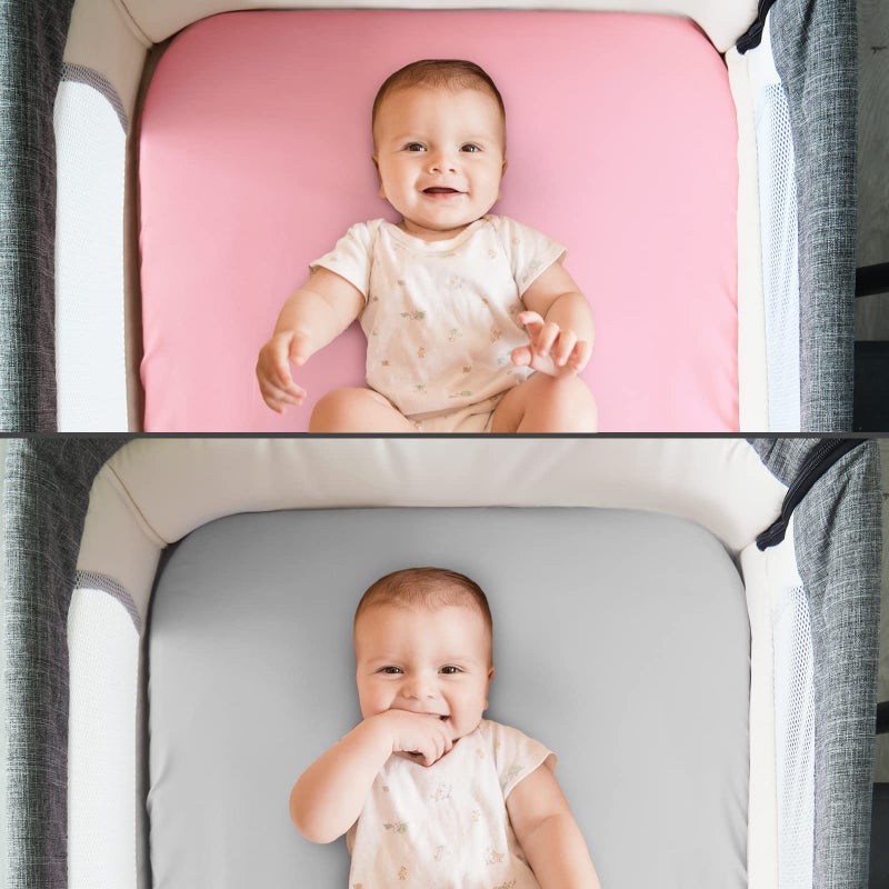 Biloban Baby Bassinet Sheets 4 Pack Compatible with 33" x 20" Mika Micky, Baby Delight, Dream On Me Bedside Sleeper Bassinet, Ultra Soft & Skin Friendly, Washer & Dryer, Grey and Pink - Image 5