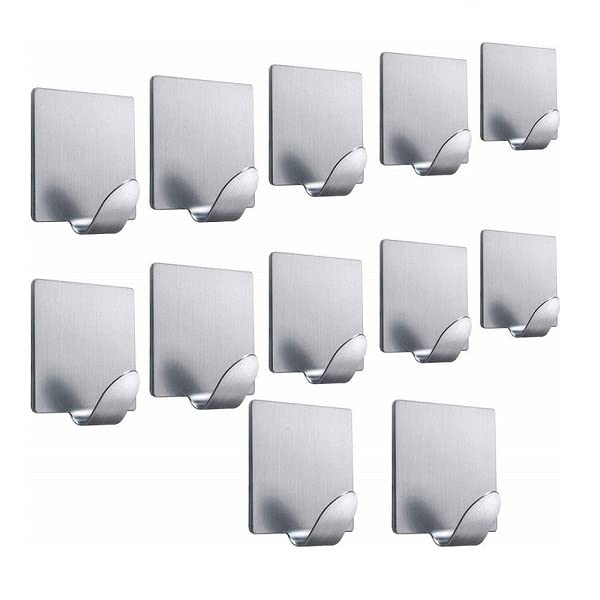 eSkube Multipurpose Small Stainless Steel Hooks Hanger for Wall self Adhesive 12pcs Square Each Hook Size is 2 cm x 2 cm - Image 1