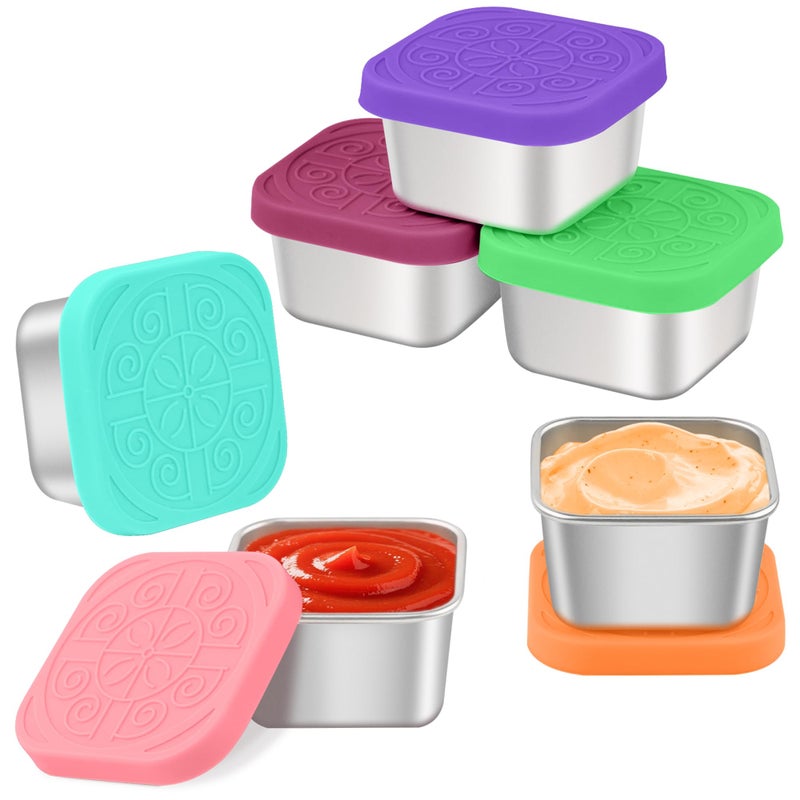 LIEMAND 6x2.7oz Salad Dressing Container to Go, Leakproof Reusable Stainless Steel small container with lid,Sauce Containers for Lunch box,Picnics,Travel,Office and Meal Prep-Square - Image 1