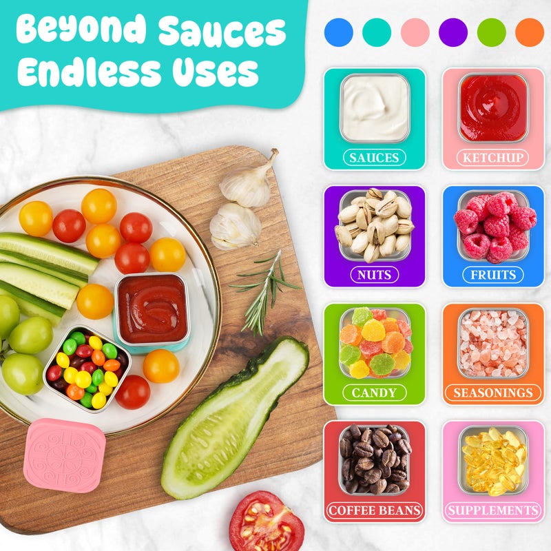 LIEMAND 6x2.7oz Salad Dressing Container to Go, Leakproof Reusable Stainless Steel small container with lid,Sauce Containers for Lunch box,Picnics,Travel,Office and Meal Prep-Square - Image 4