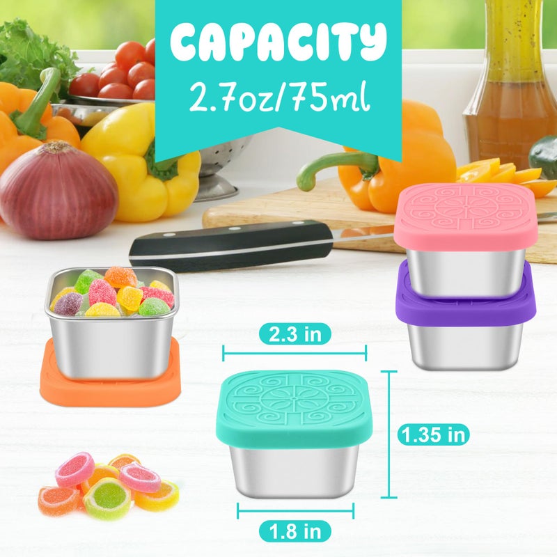 LIEMAND 6x2.7oz Salad Dressing Container to Go, Leakproof Reusable Stainless Steel small container with lid,Sauce Containers for Lunch box,Picnics,Travel,Office and Meal Prep-Square - Image 2