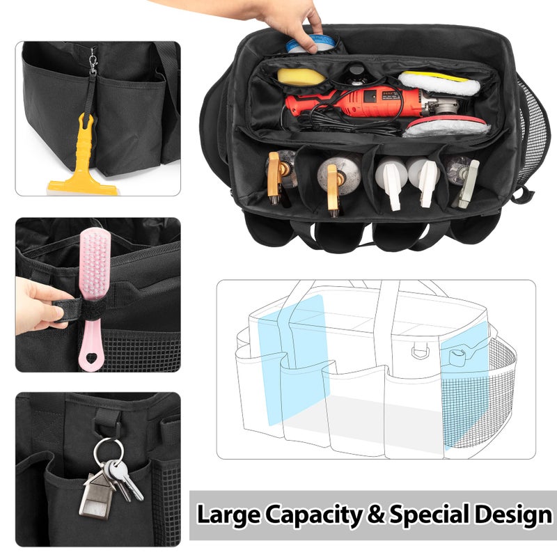 HODRANT Detailing Bag with Polisher Carry Bag, Large Detail Car Care Box for Auto Detailing Supplies, Car Wash Caddy & Trunk Organizer for Buffer Bottle Towel & Cleaning Kit, Black, Patent Design - Image 3