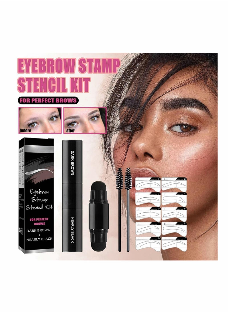 KASTWAVE - Eyebrow Stamp Stencil Kit Dual-Color, Perfect Instant Brows Every Time, Adjustable for all Eyebrow Shapes, Waterproof and Sweatproof, Reusable & Super Easy To Use (DARK BROWN + NEARLY BLACK) - Image 1