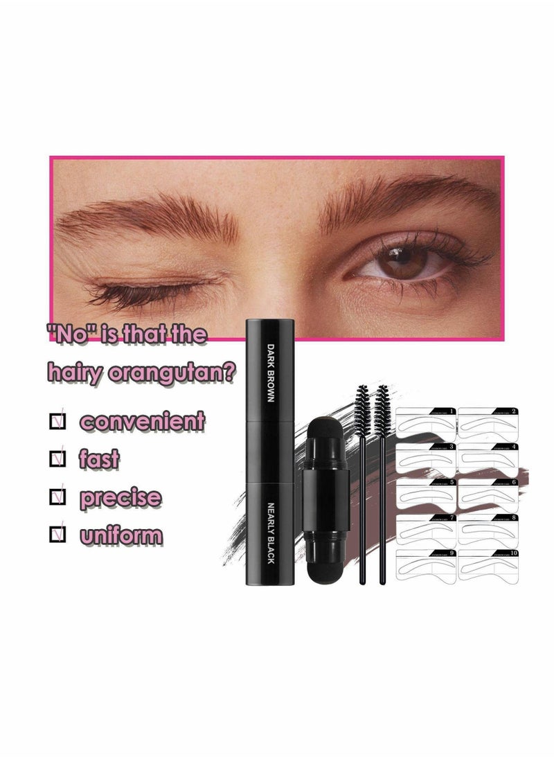 KASTWAVE - Eyebrow Stamp Stencil Kit Dual-Color, Perfect Instant Brows Every Time, Adjustable for all Eyebrow Shapes, Waterproof and Sweatproof, Reusable & Super Easy To Use (DARK BROWN + NEARLY BLACK) - Image 1