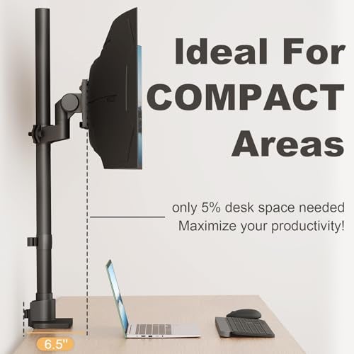 Putilsen Mount Monitor-Arm Ultrawide Heavy Duty 24-57'' - Extra Tall Aluminum Single Monitor Mount Holds up to 59.4lbs, Adjustable Desk Mount Stand, VESA 75/100 mm, Black - Image 5