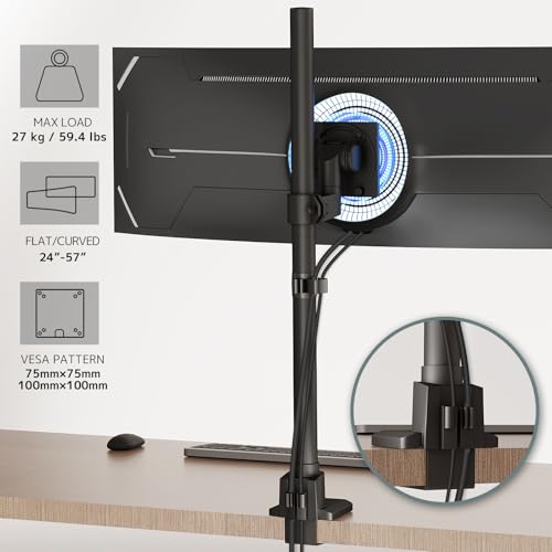 Putilsen Mount Monitor-Arm Ultrawide Heavy Duty 24-57'' - Extra Tall Aluminum Single Monitor Mount Holds up to 59.4lbs, Adjustable Desk Mount Stand, VESA 75/100 mm, Black - Image 4