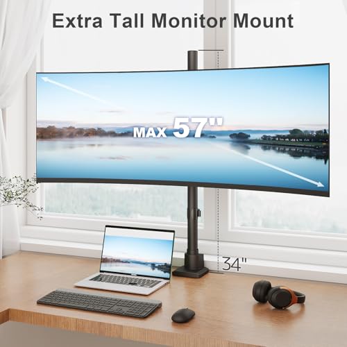 Putilsen Mount Monitor-Arm Ultrawide Heavy Duty 24-57'' - Extra Tall Aluminum Single Monitor Mount Holds up to 59.4lbs, Adjustable Desk Mount Stand, VESA 75/100 mm, Black - Image 2