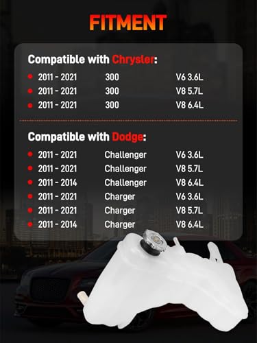 GDUKOP 603-380 Engine Coolant Reservoir Tank with Cap Compatible with Chrysler 300, Dodge Challenger Charger 2011-2023 Replaces# 55111260AF, 55111260AB - Image 2