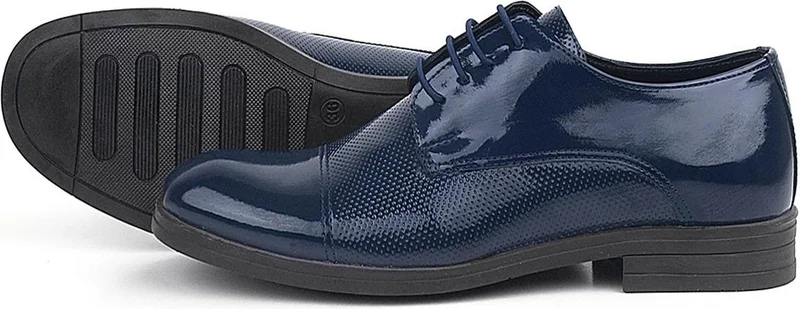 Rakerplus Navy Blue Patent Leather Oxford Lace-Up Classic Kids Shoes