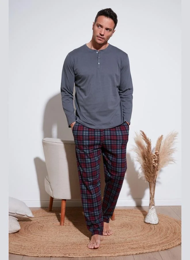 Buratti Plaid Cotton Elastic Waist Regular Fit Long Sleeve Pajama Set Men's PAJAMAS SET 6572003