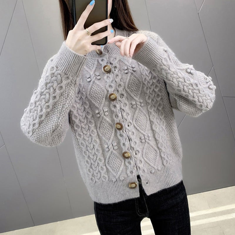 Knitted cardigan spring and autumn 2024 new womens short short womens sweater womens coat foreign style top 1255 Pink