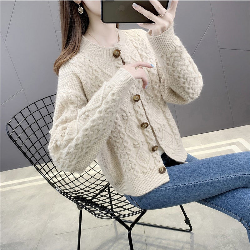 Knitted cardigan spring and autumn 2024 new womens short short womens sweater womens coat foreign style top 1255 Pink