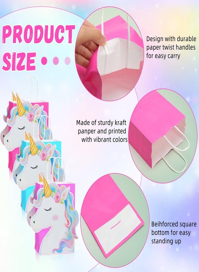 Kolldenn 24 Pack Unicorn Party Favor Bags Goody Bags 3 Colors with 48 Pcs Cardstocks and Handles for Unicorn Birthday Party Gift Goody Treat Candy for Unisex Favors - Image 3