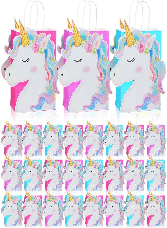 Kolldenn 24 Pack Unicorn Party Favor Bags Goody Bags 3 Colors with 48 Pcs Cardstocks and Handles for Unicorn Birthday Party Gift Goody Treat Candy for Unisex Favors - Image 1