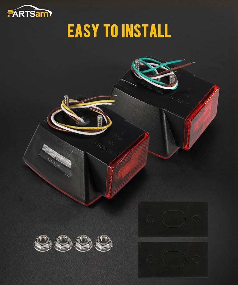 Partsam Led Submersible Trailer Tail Lights Kit, Waterproof 12V Square LED Trailer Lights Halo Glow with Wiring Harness Combination Brake Stop Turn Running License Lights for RV Marine Boat Trailer - Image 5