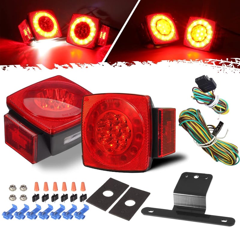 Partsam Led Submersible Trailer Tail Lights Kit, Waterproof 12V Square LED Trailer Lights Halo Glow with Wiring Harness Combination Brake Stop Turn Running License Lights for RV Marine Boat Trailer - Image 1