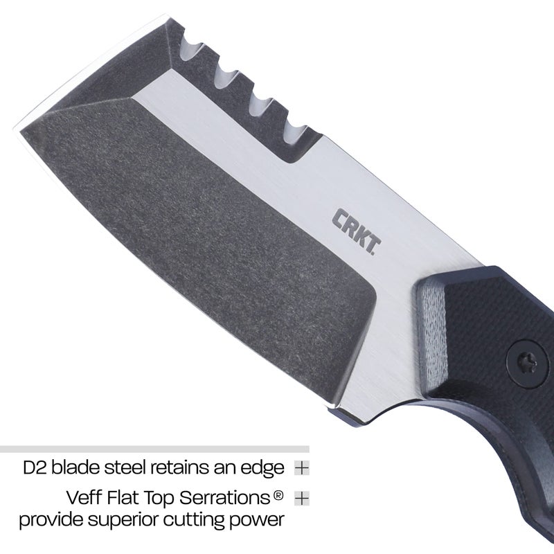 CRKT Razel Compact Fixed Blade Knife with Sheath: D2 Steel Blade with Veff Flat Top Serrations, G10 Handle, 4036 - Image 4