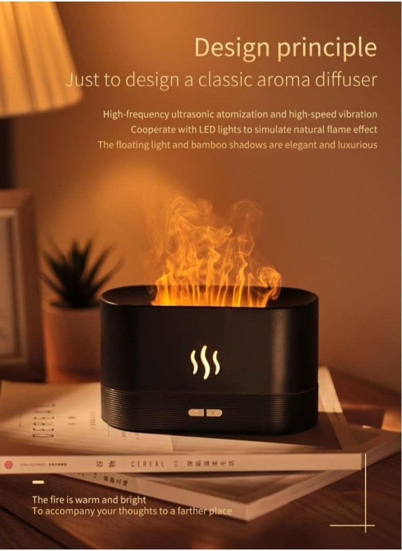 مرطب هواء معطر بالزيت العطري مع ضوء لهب ورذاذ خفيف، إيقاف تلقائي للحماية للاستخدام في السبا، المنزل، اليوغا، المكتب 180 مل أسود - Image 5