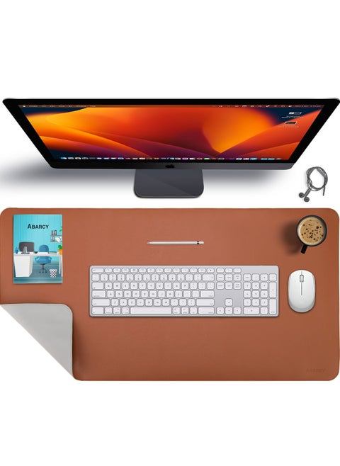 Dual-Sided Leather Mouse Pad - 2XL, 80x40 cm (31.50x15.75 inch), Brown & Grey