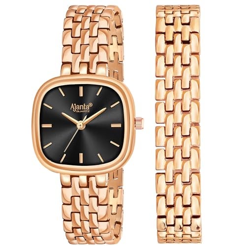 Ajanta Quartz Newly Launched Stainless Steel Stylish Rosegold Analog Watches and Square Dial for Women and Girls with Metal Strap Bracelet Suitable for Casual, Formal (La Luna Collection) - Image 1