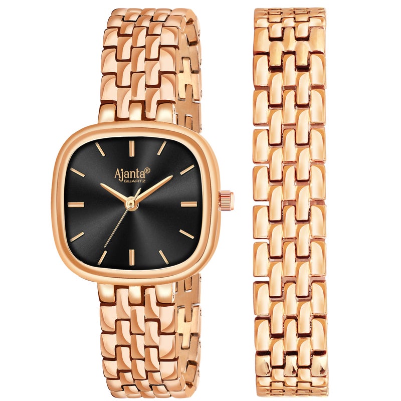 Ajanta Quartz Newly Launched Stainless Steel Stylish Rosegold Analog Watches and Square Dial for Women and Girls with Metal Strap Bracelet Suitable for Casual, Formal (La Luna Collection) - Image 3