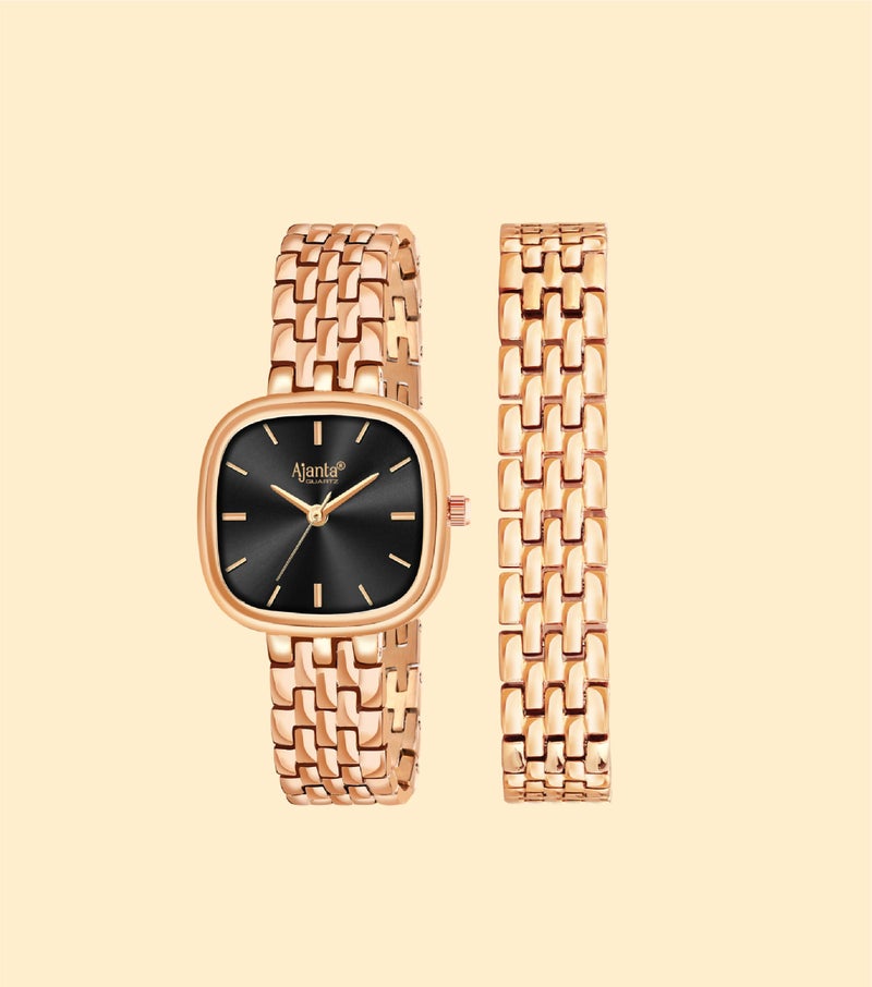 Ajanta Quartz Newly Launched Stainless Steel Stylish Rosegold Analog Watches and Square Dial for Women and Girls with Metal Strap Bracelet Suitable for Casual, Formal (La Luna Collection) - Image 2