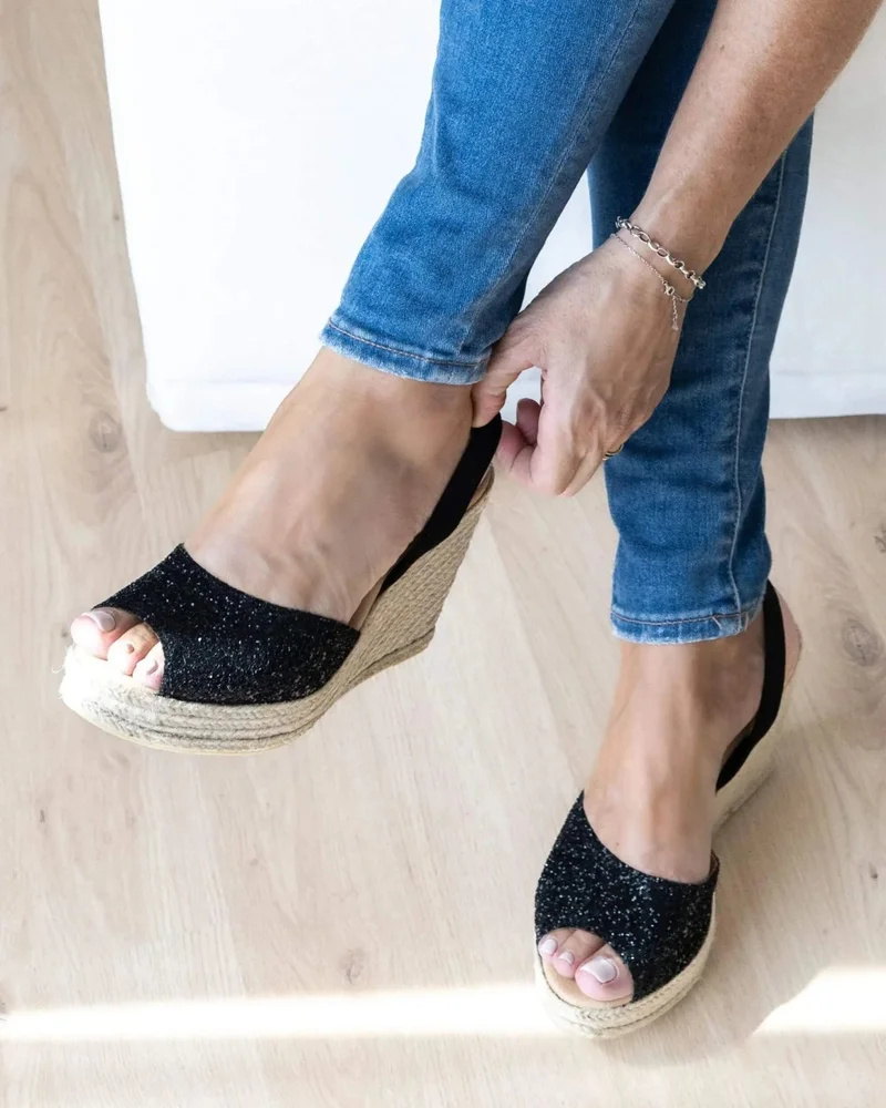SHOEQ Midnight Glitter Roxy Espadrille Wedge for Women | Best Price UAE
