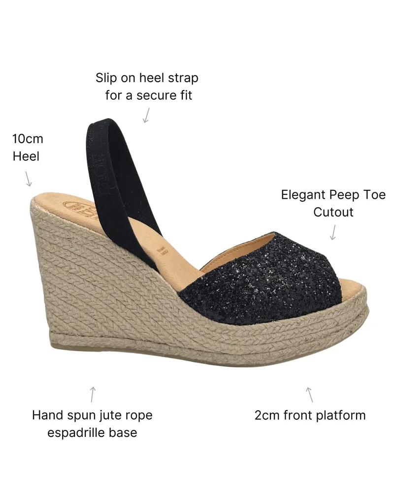 SHOEQ Midnight Glitter Roxy Espadrille Wedge for Women | Best Price UAE