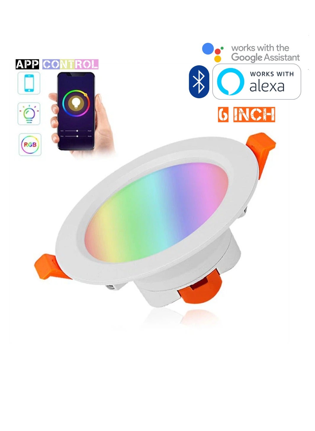 TUYA RGB+CCT Downlight 6 Inch 10W Ceiling Light Bluetooth Control Works ...