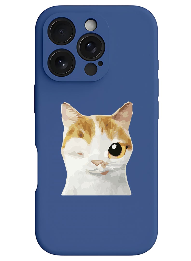 Theodor iPhone 16 Pro Max Blue Protective Slim Fit Case Liquid Silicone Cover with Full Body Protection Anti-Scratch Shockproof Case For iPhone - Cat Wink - Image 1
