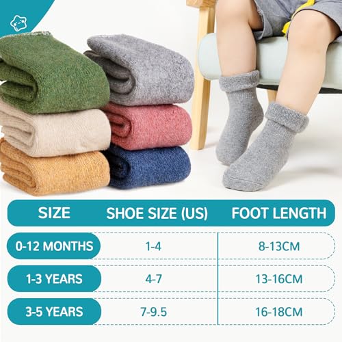 Eocom 6 Pairs Baby Boy Girl Non Slip Socks Child Toddler Winter Thick Soft Wool Kids Warm Socks with Grips (Solid Color B, 1-3T) - Image 5
