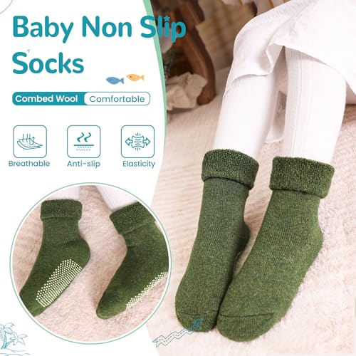 Eocom 6 Pairs Baby Boy Girl Non Slip Socks Child Toddler Winter Thick Soft Wool Kids Warm Socks with Grips (Solid Color B, 1-3T) - Image 2