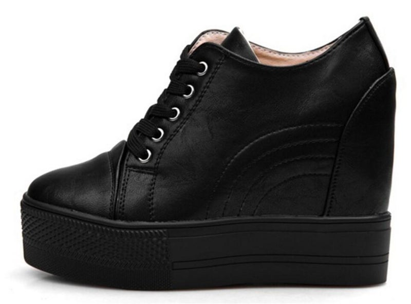 ACE SHOCK Women Wedges Sneakers with Hidden Heel Ankle High Platform Walking Shoes Fashion Bride Wedding Shoes (6.5, Black, Numeric_6_Point_5) - Image 3