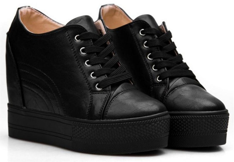 ACE SHOCK Women Wedges Sneakers with Hidden Heel Ankle High Platform Walking Shoes Fashion Bride Wedding Shoes (6.5, Black, Numeric_6_Point_5) - Image 4