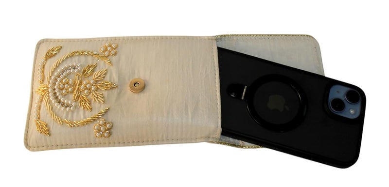 MILAN'S CREATION Exclusive Mobile Pouch Zardozi Hand Embroidery With Waist Clip Hook & Sling Chain (removable) | Ladies Women’s Handbag Wallet Sling Purse | Party Wedding Festival Giveaways Gift | - Image 3