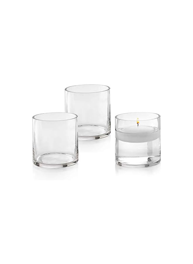 The Bros Set of 3 Glass Cylinder Vases 4 Inch Tall - Multi-use: Pillar Candle, Floating Candles Holders or Flower Vase – Perfect as a Wedding Centerpieces. - Image 2