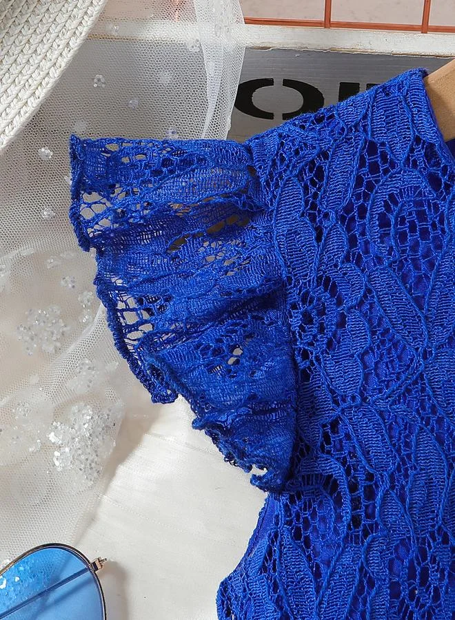 Take Two Take Two Lace Round Neck Bow Detail Ruffle Hem Knee Length Dress