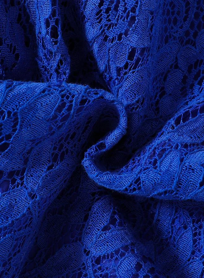 Take Two Take Two Lace Round Neck Bow Detail Ruffle Hem Knee Length Dress