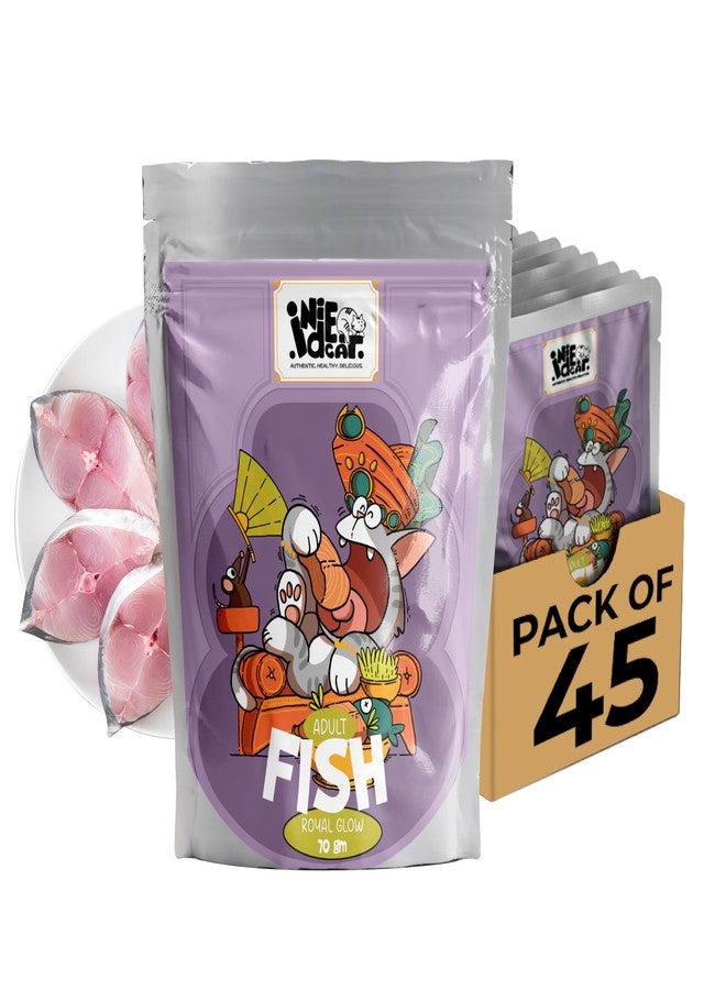 Indie Cat Adult Wet Cat Food (1+ Years), Fish Royal Glow Meal 70g x 45 Packs | Preservative Free, Gluten & Grain Free | Human Grade Natural Healthy Cat Wet Food Pouch