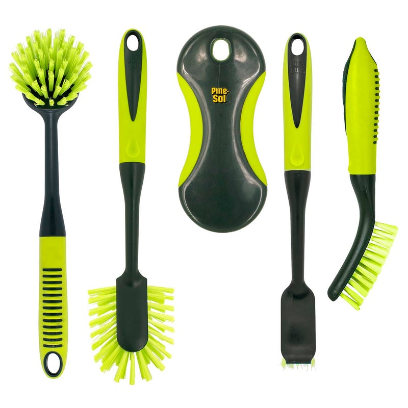Pine Sol Pine-Sol Scrub Brush Set - Long Handle Cleaning Brushes with Heavy Duty Bristles and Comfort Grip - Scrubbers for Kitchen, Household, and Dishwashing, 5 Pieces - Image 1
