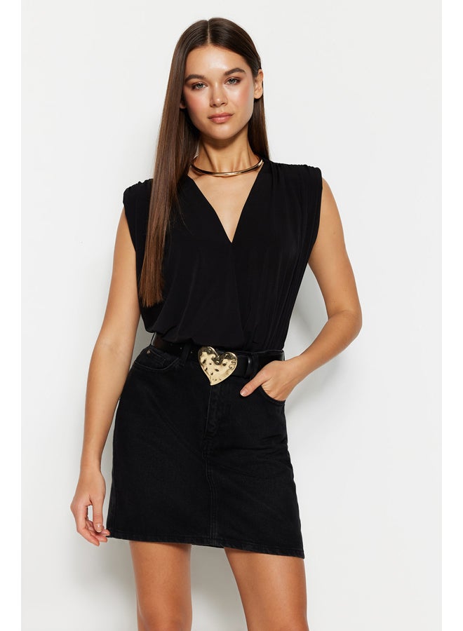 trendyol Black Padding, Double Breasted Collar, Flexible Knitted Bodysuit TWOSS23BD00007 - Image 1