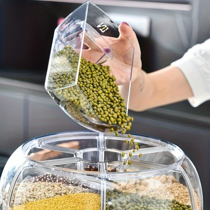 proxin Rotating Rice Dispencer, 360° Rotating 6 Grid Cereal Dispenser, Dry Food Dispenser with Automatic Distribution System, Rice Storage Container Kitchen, Storage Box - Image 2
