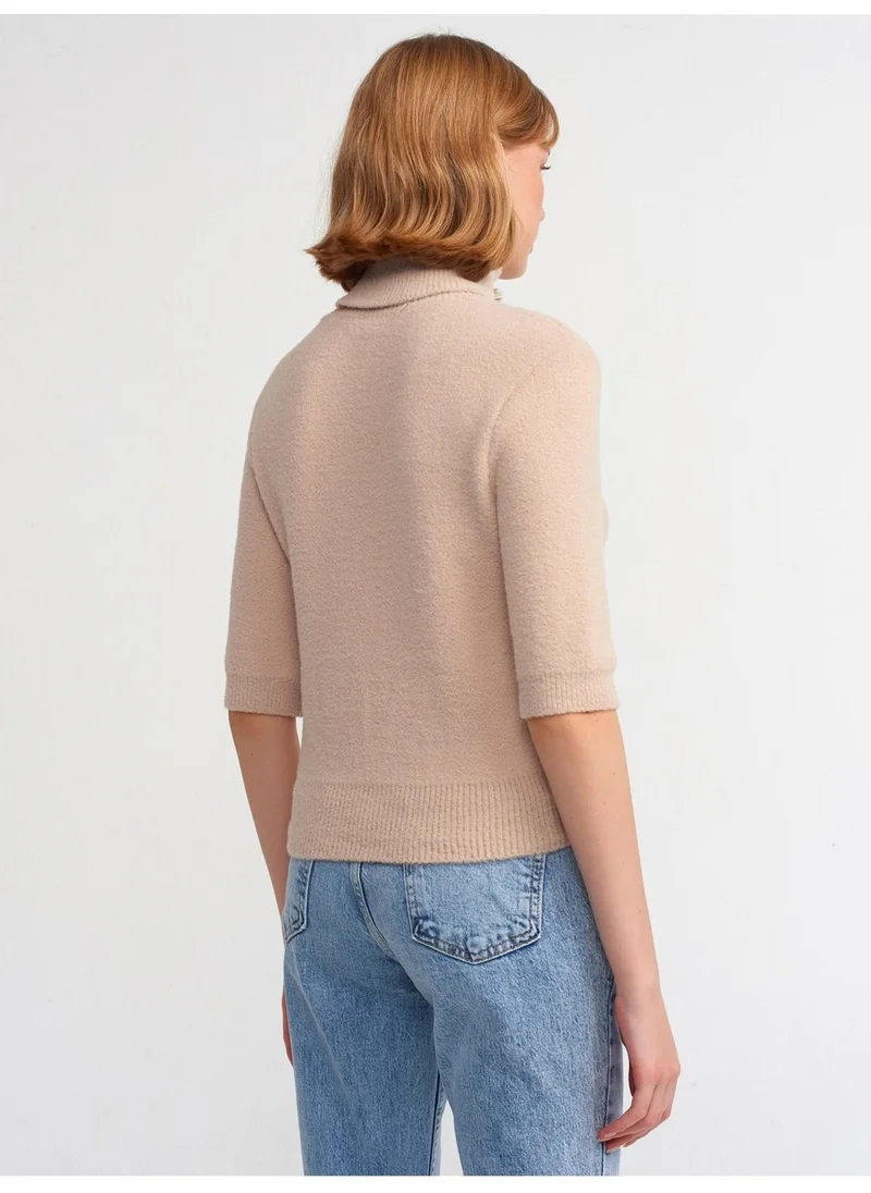 Dilvin Soft Textured Full Turtleneck Sweater-Beige 10480