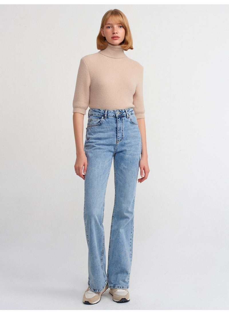 Dilvin Soft Textured Full Turtleneck Sweater-Beige 10480  - Image 2